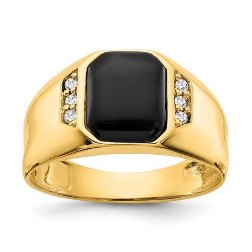 IB Goodman 14K Yellow Gold 10x 8mm Octagon Onyx and 1/15 Carat Aaa Diamond Mens Ring