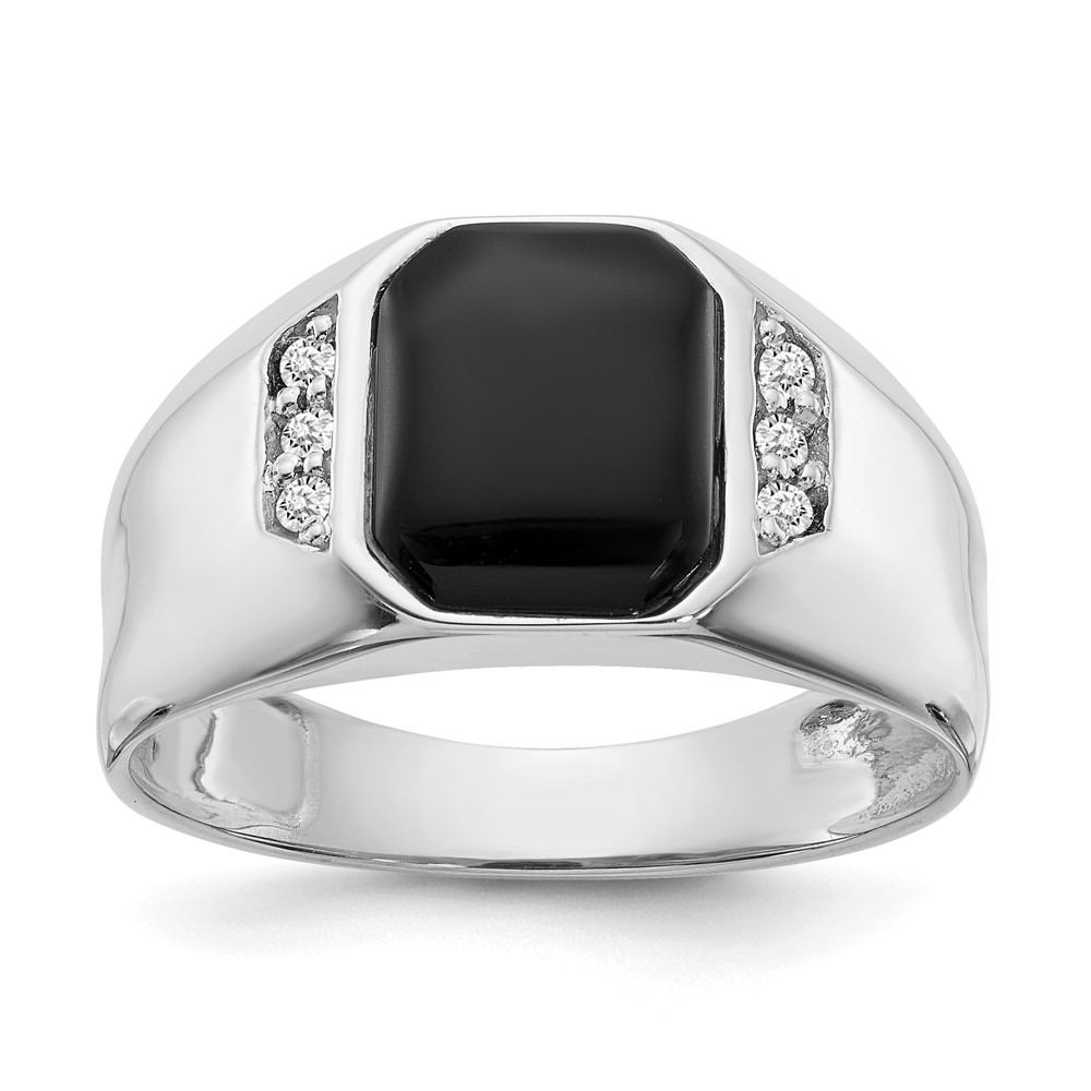 IB Goodman 14K White Gold 10x 8mm Octagon Onyx and 0.07 Carat AA Diamond Mens Ring