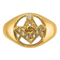 IB Goodman 14K Yellow Gold Mens Polished and Textured VS Quality Diamond Masonic Ring view 4