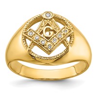 IB Goodman 14K Yellow Gold Mens Polished and Textured VS Quality Diamond Masonic Ring view 1