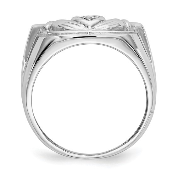 14k White Gold Men's Claddagh Band Diamond Rings                             