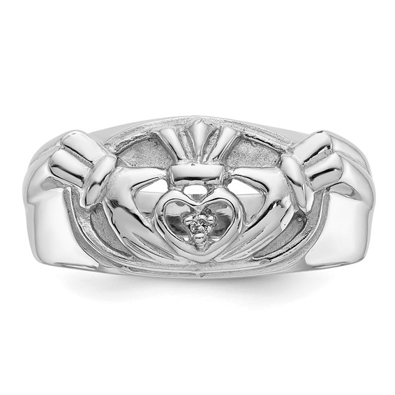 14k White Gold Men's Claddagh Band Diamond Rings                             