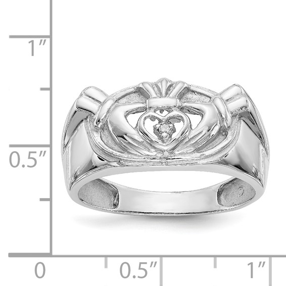 14k White Gold Men's Claddagh Band Diamond Rings                             