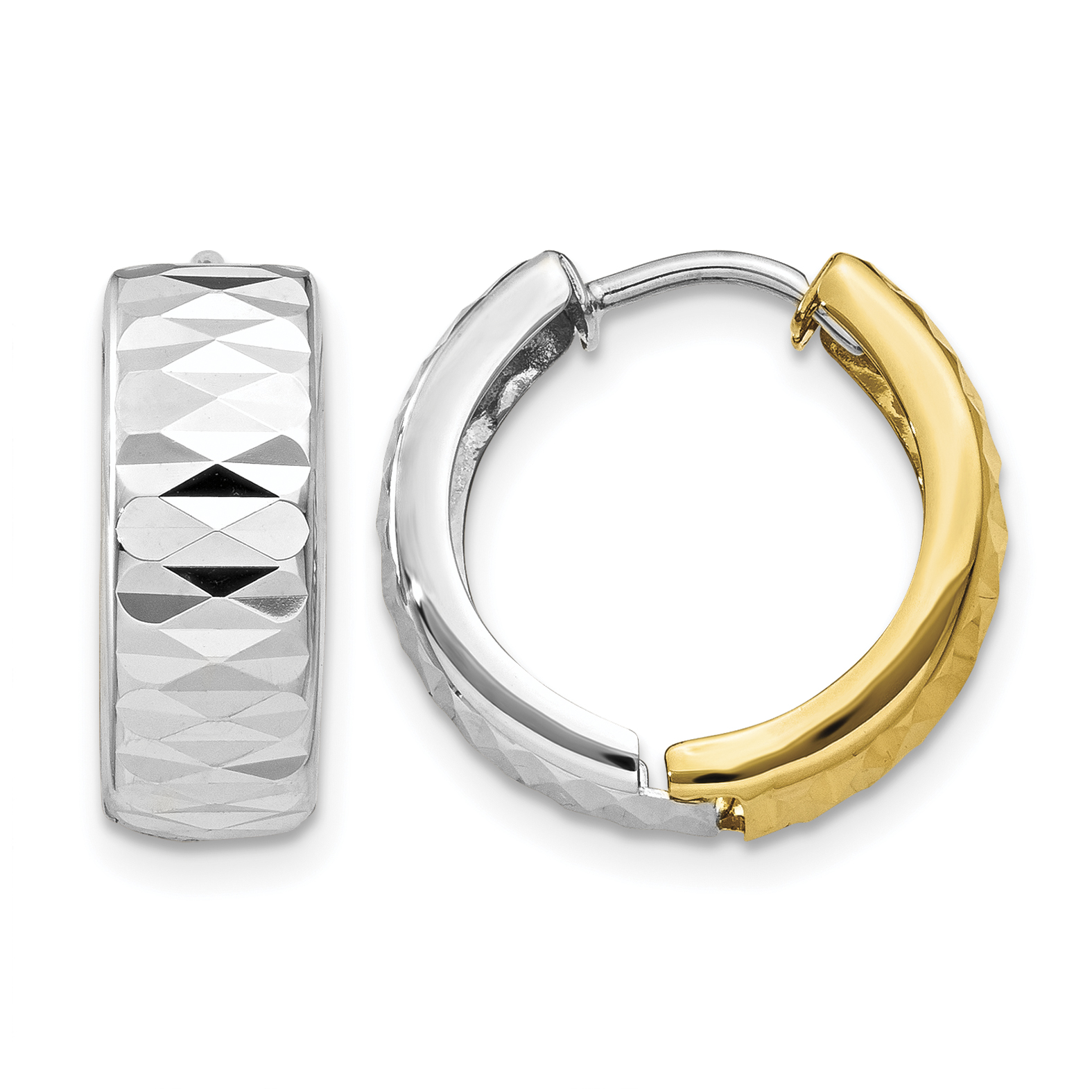 14k Two-tone Textured Hoop Earrings (Y7918)