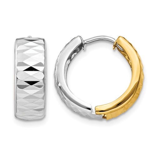 14K Two-tone Textured Hoop Earrings