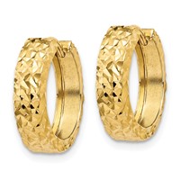 14K Yellow Gold Diamond-cut Hinged Hoop Earrings view 2