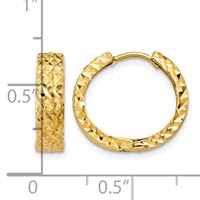 14K Yellow Gold Diamond-cut Hinged Hoop Earrings view 4