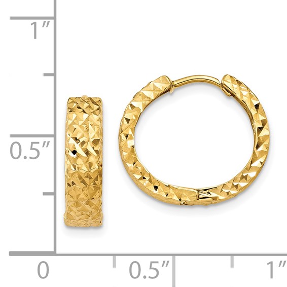 Gold Diamond-cut Circle Hinged Hoop Earrings
