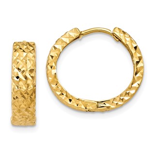 Gold Diamond-cut Circle Hinged Hoop Earrings