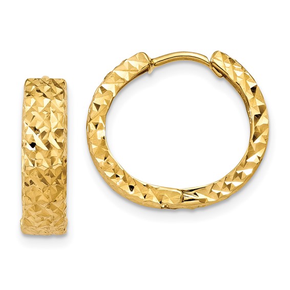 Gold Diamond-cut Circle Hinged Hoop Earrings
