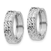 14K White Gold Diamond-cut Hinged Hoop Earrings view 2