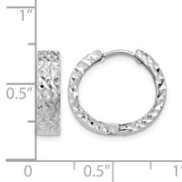 14K White Gold Diamond-cut Hinged Hoop Earrings view 4