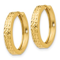 14K Yellow Gold Diamond-cut Hinged Hoop Earrings view 2