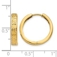 14K Yellow Gold Diamond-cut Hinged Hoop Earrings view 4