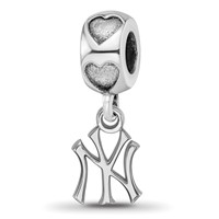 Sterling Silver Rhodium-plated LogoArt New York Yankees NY Heart Bead view 1