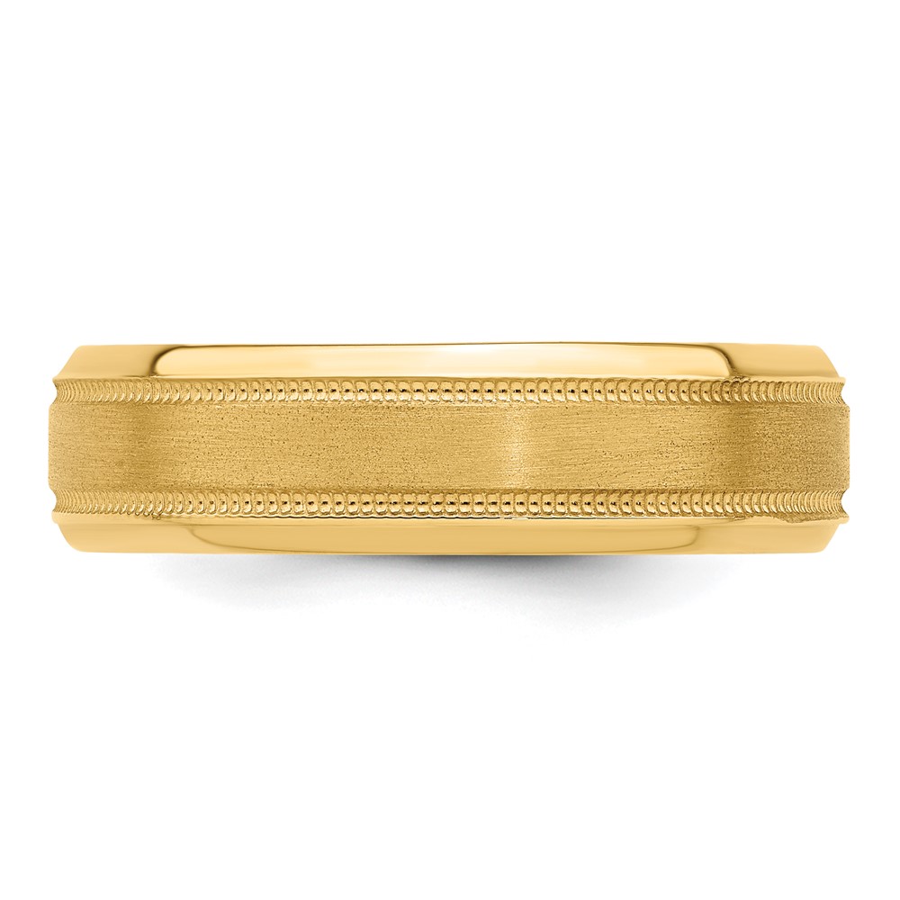 14k Yellow Gold 6mm Lightweight Comfort Fit Brushed Satin/Polished Milgrain Grooved Edge Wedding Band Size 8.5 (YB101L-8.5)