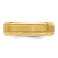 14K Yellow Gold 6mm Heavyweight Comfort Fit Brushed Satin Polished Milgrain Grooved Edge Wedding Band view 4