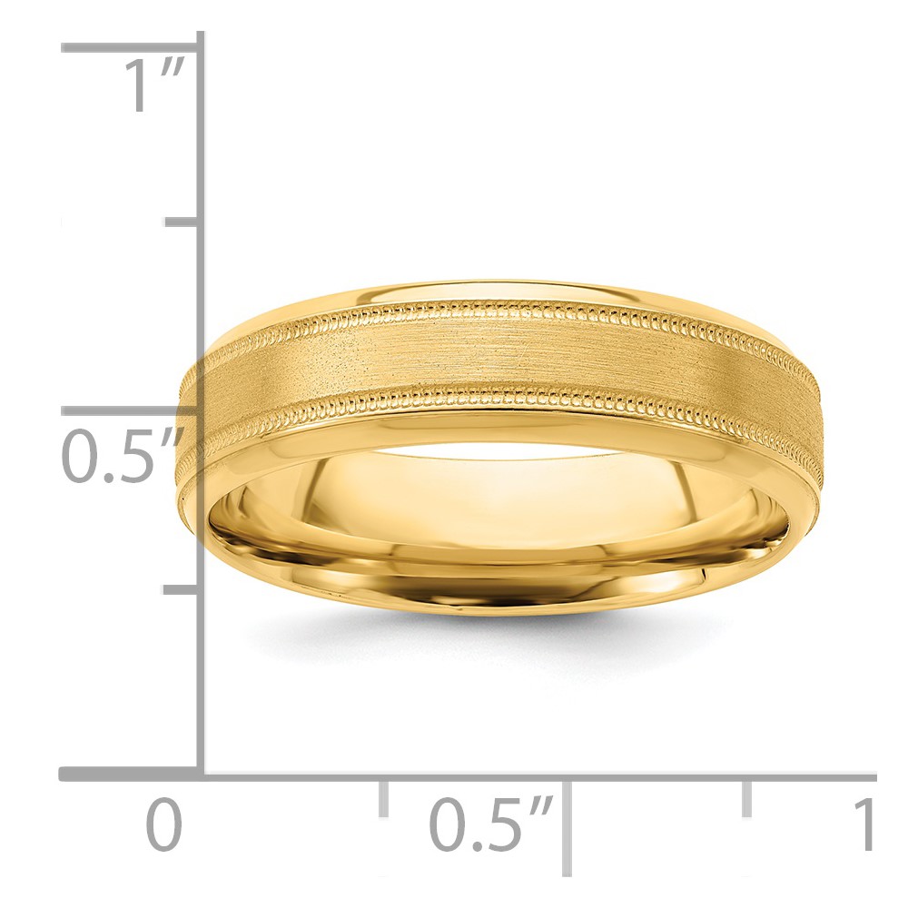 14k Yellow Gold 6mm Lightweight Comfort Fit Brushed Satin/Polished Milgrain Grooved Edge Wedding Band Size 8.5 (YB101L-8.5)