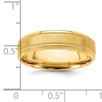 14K Yellow Gold 6mm Heavyweight Comfort Fit Brushed Satin Polished Milgrain Grooved Edge Wedding Band view 3