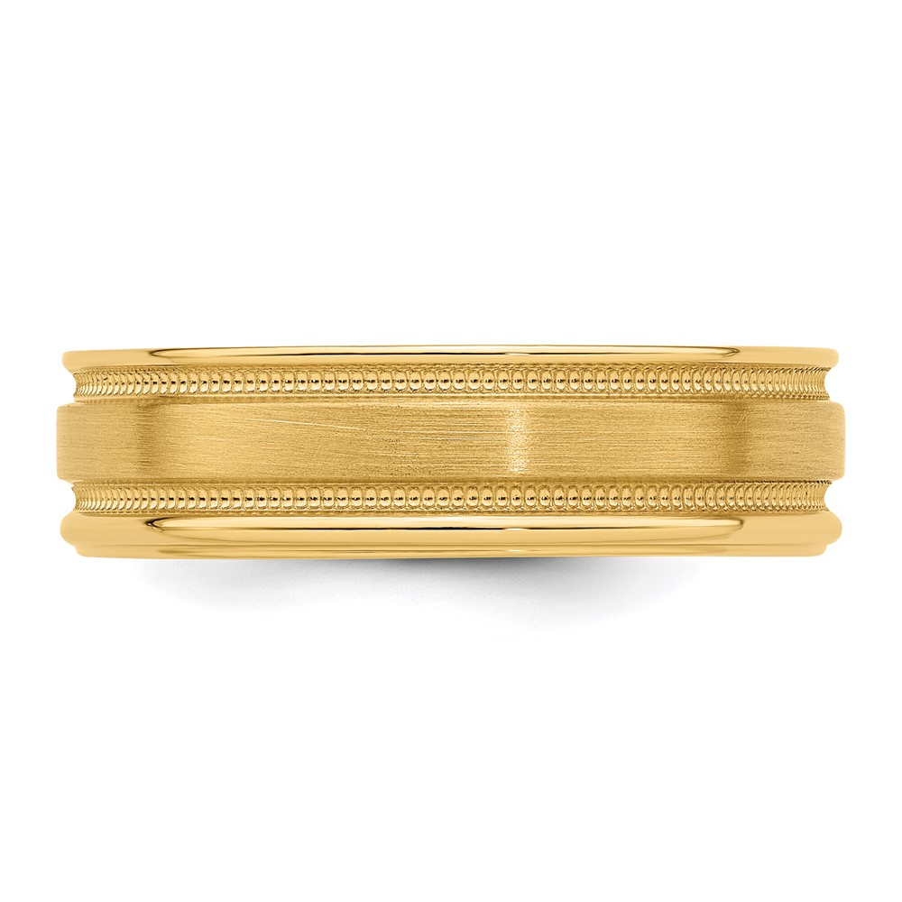 14k Yellow Gold 6mm Lightweight Comfort Fit Brushed Satin/Polished Milgrain Grooved Edge Wedding Band Size 13.5 (YB102L-13.5)