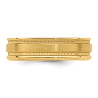 14K Yellow Gold 6mm Heavyweight Comfort Fit Brushed Satin Polished Milgrain Grooved Edge Wedding Band view 4