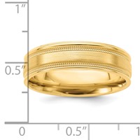 14K Yellow Gold 6mm Heavyweight Comfort Fit Brushed Satin Polished Milgrain Grooved Edge Wedding Band view 3