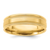 14K Yellow Gold 6mm Heavyweight Comfort Fit Brushed Satin Polished Milgrain Grooved Edge Wedding Band view 1