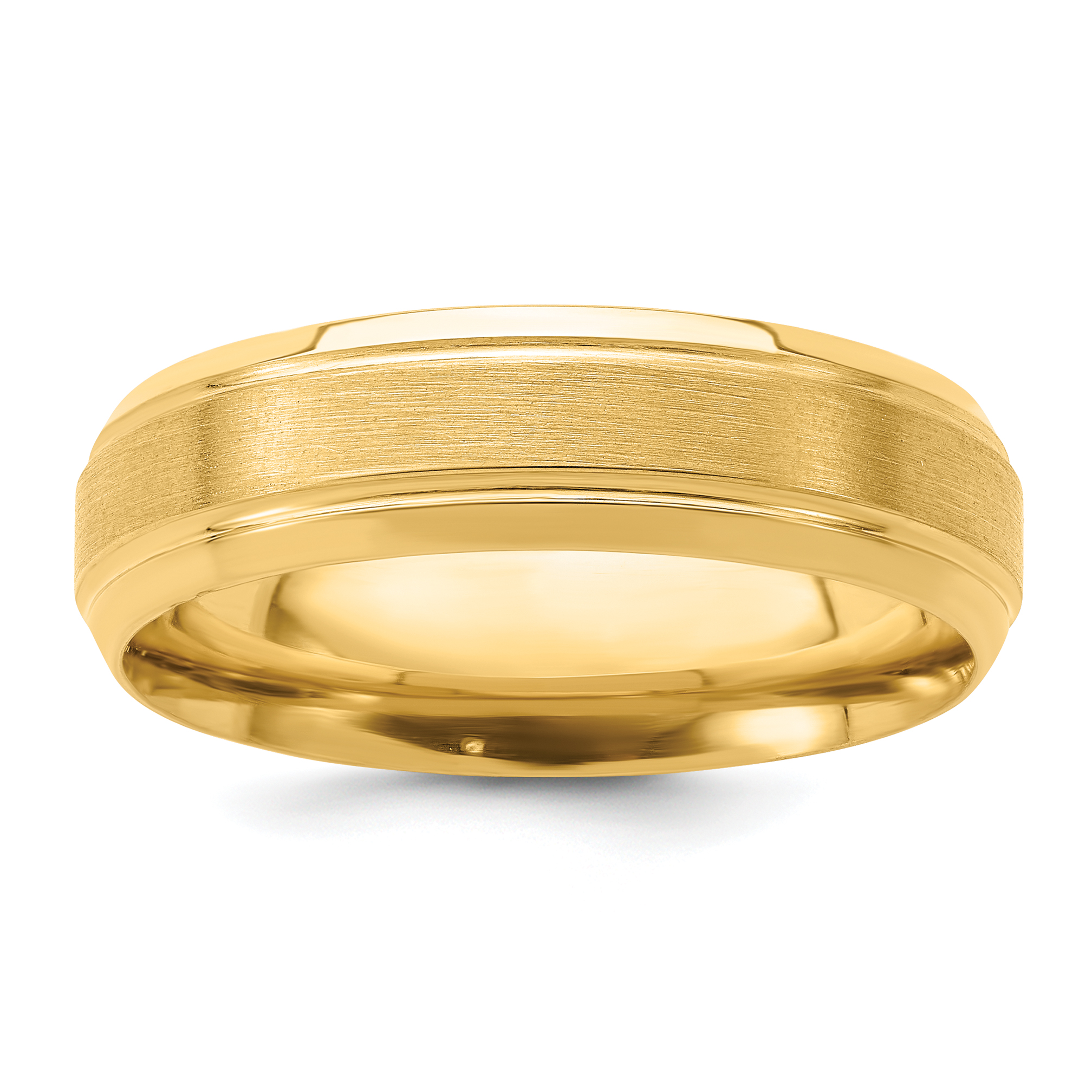 14k Yellow Gold 6mm Lightweight Comfort Fit Brushed Satin/Polished Line Edge Wedding Band Size 8 (YB103L-8)