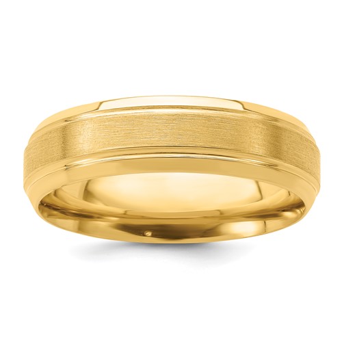 14k Yellow Gold 6mm Lightweight Comfort Fit Brushed Satin/Polished Line Edge Wedding Band Size 7