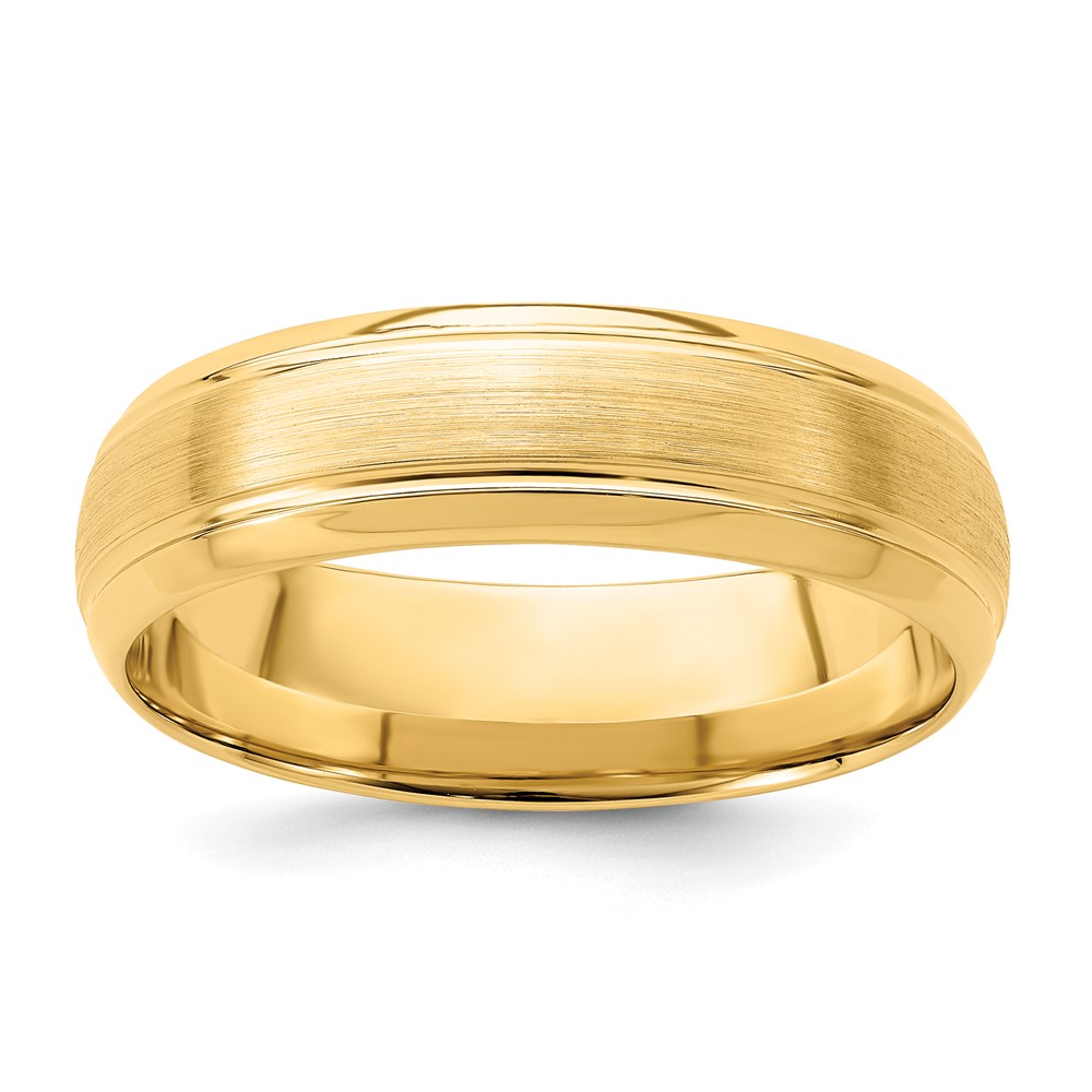 14k Yellow Gold 6mm Standard Weight Comfort Fit Brushed Satin Line Edge Wedding Band Size 10 (YB108S-10)