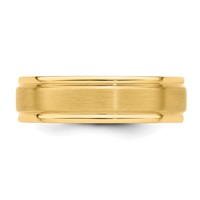 14K Yellow Gold 6mm Lightweight Comfort Fit Brushed Satin Polished Grooved Edge Wedding Band view 4