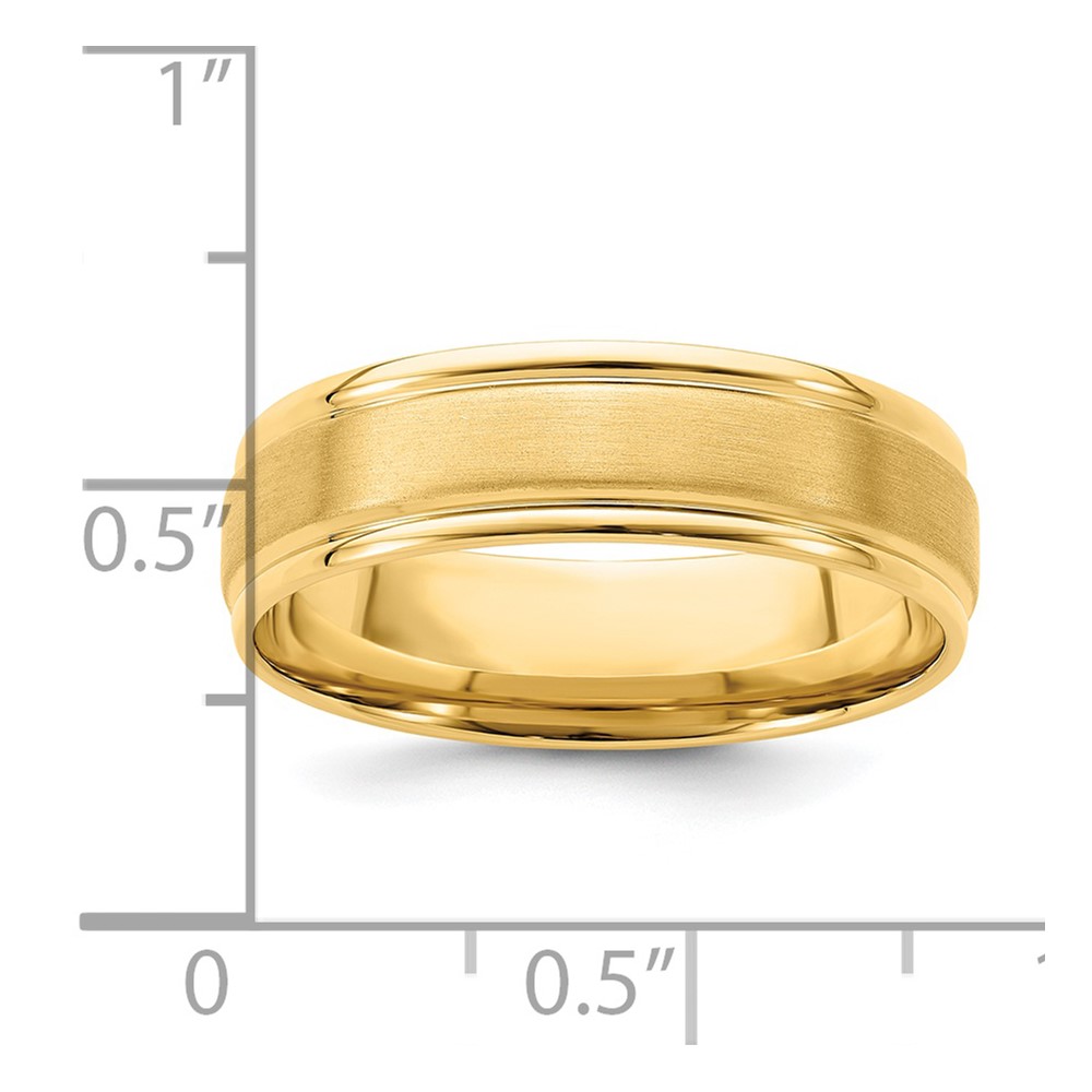 14k Yellow Gold 6mm Standard Weight Comfort Fit Brushed Satin/Polished Grooved Edge Wedding Band Size 10.5 (YB109S-10.5)