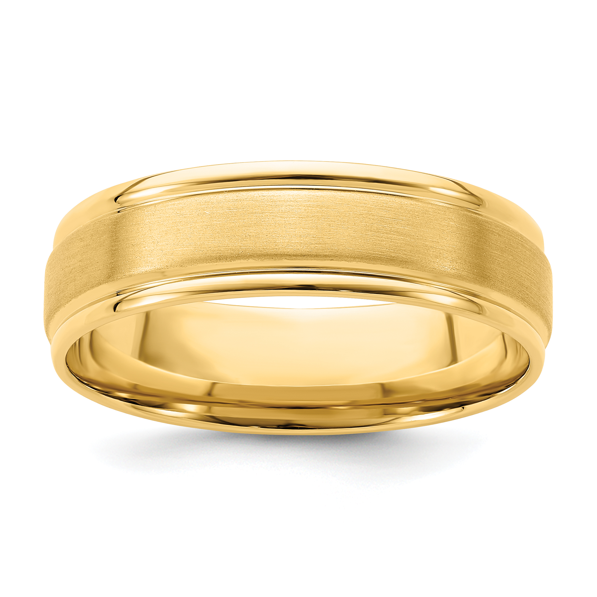 14k Yellow Gold 6mm Standard Weight Comfort Fit Brushed Satin/Polished Grooved Edge Wedding Band Size 8 (YB109S-8)