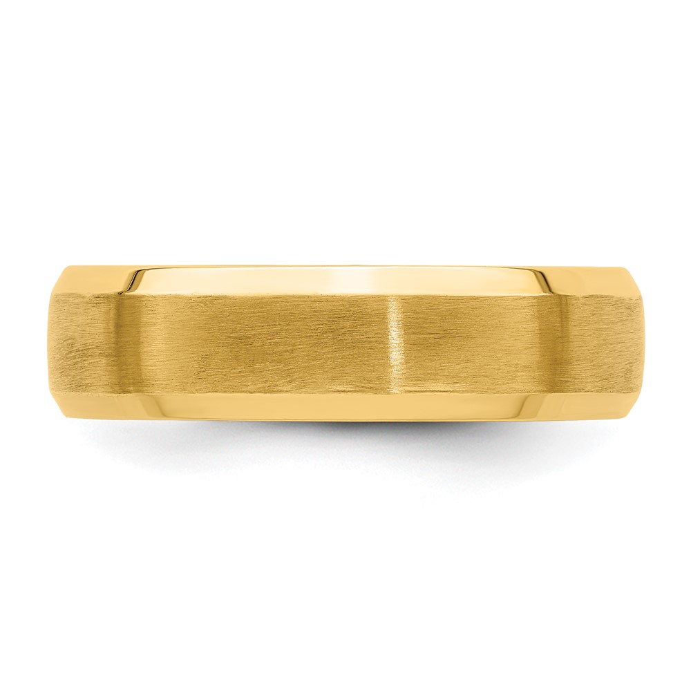 14k Yellow Gold 6mm Standard Weight Comfort Fit Brushed Satin with Polished Beveled Edge Wedding Band Size 10 (YB111S-10)