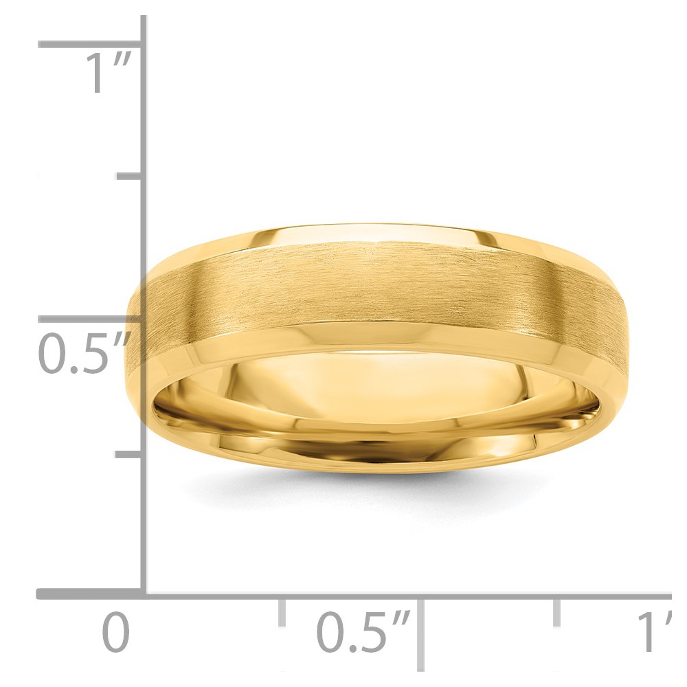 14k Yellow Gold 6mm Standard Weight Comfort Fit Brushed Satin with Polished Beveled Edge Wedding Band Size 10 (YB111S-10)