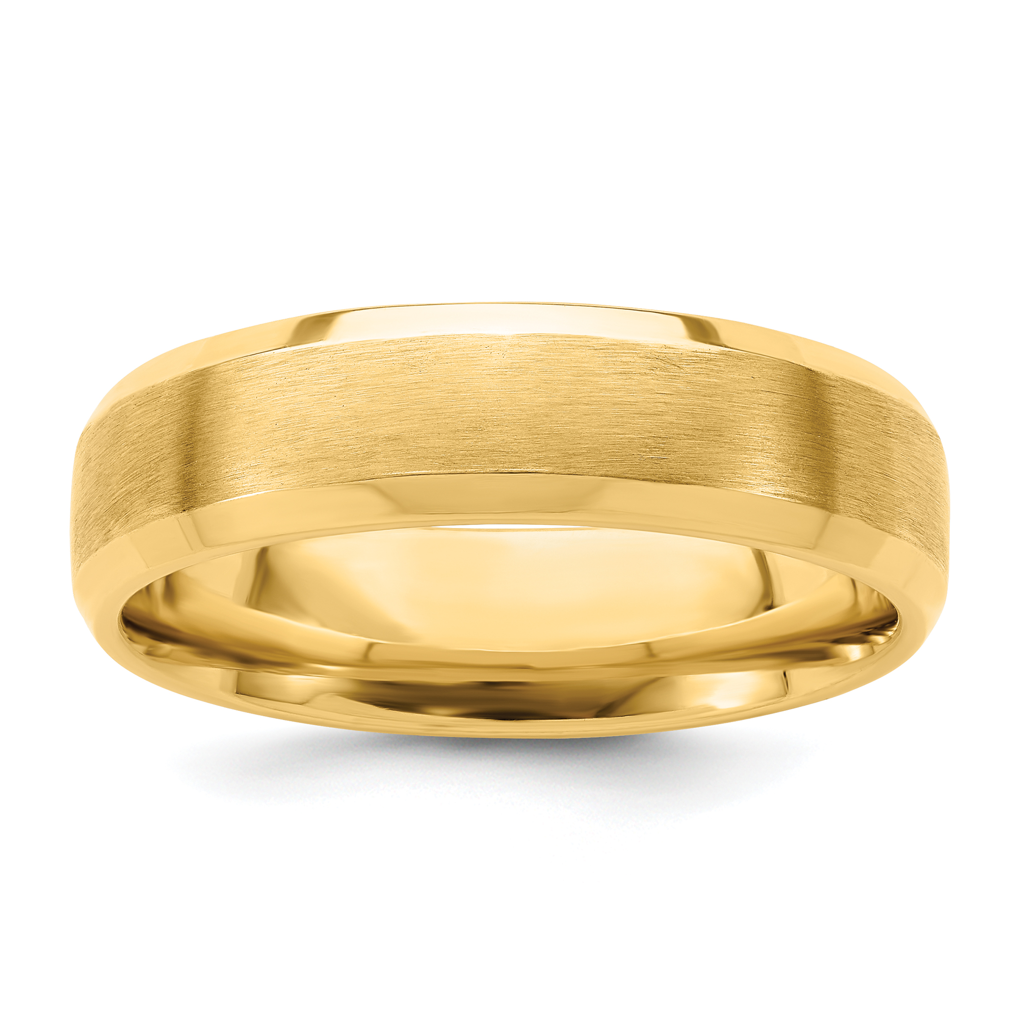 14k Yellow Gold 6mm Standard Weight Comfort Fit Brushed Satin with Polished Beveled Edge Wedding Band Size 10 (YB111S-10)