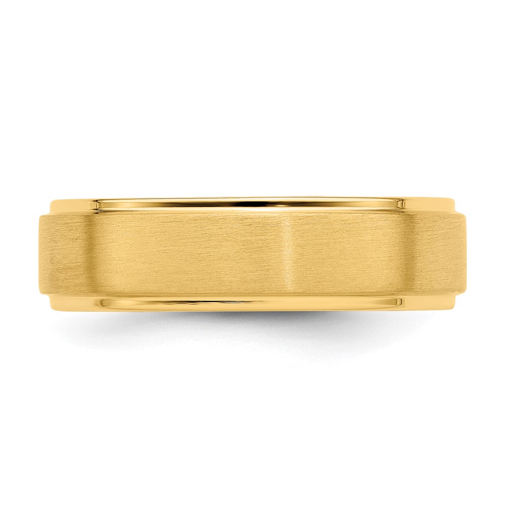 14k Yellow Gold 6mm Standard Weight Comfort Fit Brushed Satin/Polished Stepped Edge Wedding Band Size 10.5 (YB112S-10.5)