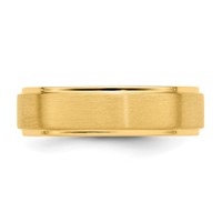 14K Yellow Gold 6mm Standard Weight Comfort Fit Brushed Satin Polished Stepped Edge Wedding Band view 4