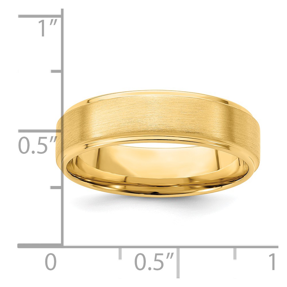 14k Yellow Gold 6mm Standard Weight Comfort Fit Brushed Satin/Polished Stepped Edge Wedding Band Size 10.5 (YB112S-10.5)