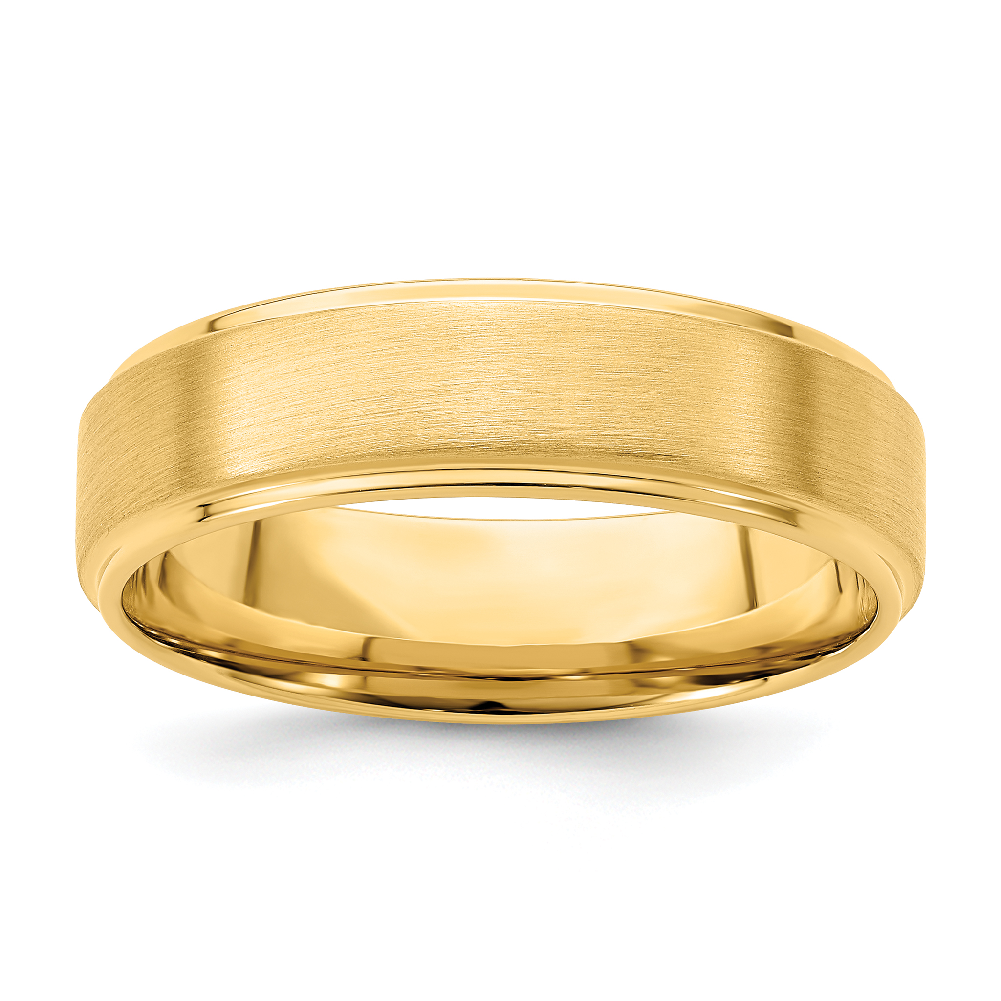 14k Yellow Gold 6mm Standard Weight Comfort Fit Brushed Satin/Polished Stepped Edge Wedding Band Size 10.5 (YB112S-10.5)