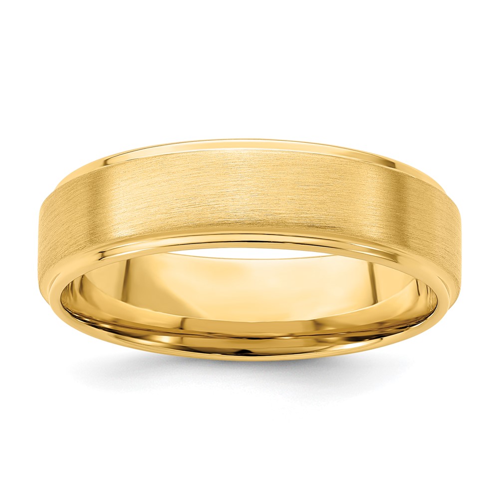 14k Yellow Gold 6mm Standard Weight Comfort Fit Brushed Satin/Polished Stepped Edge Wedding Band Size 10.5 (YB112S-10.5)