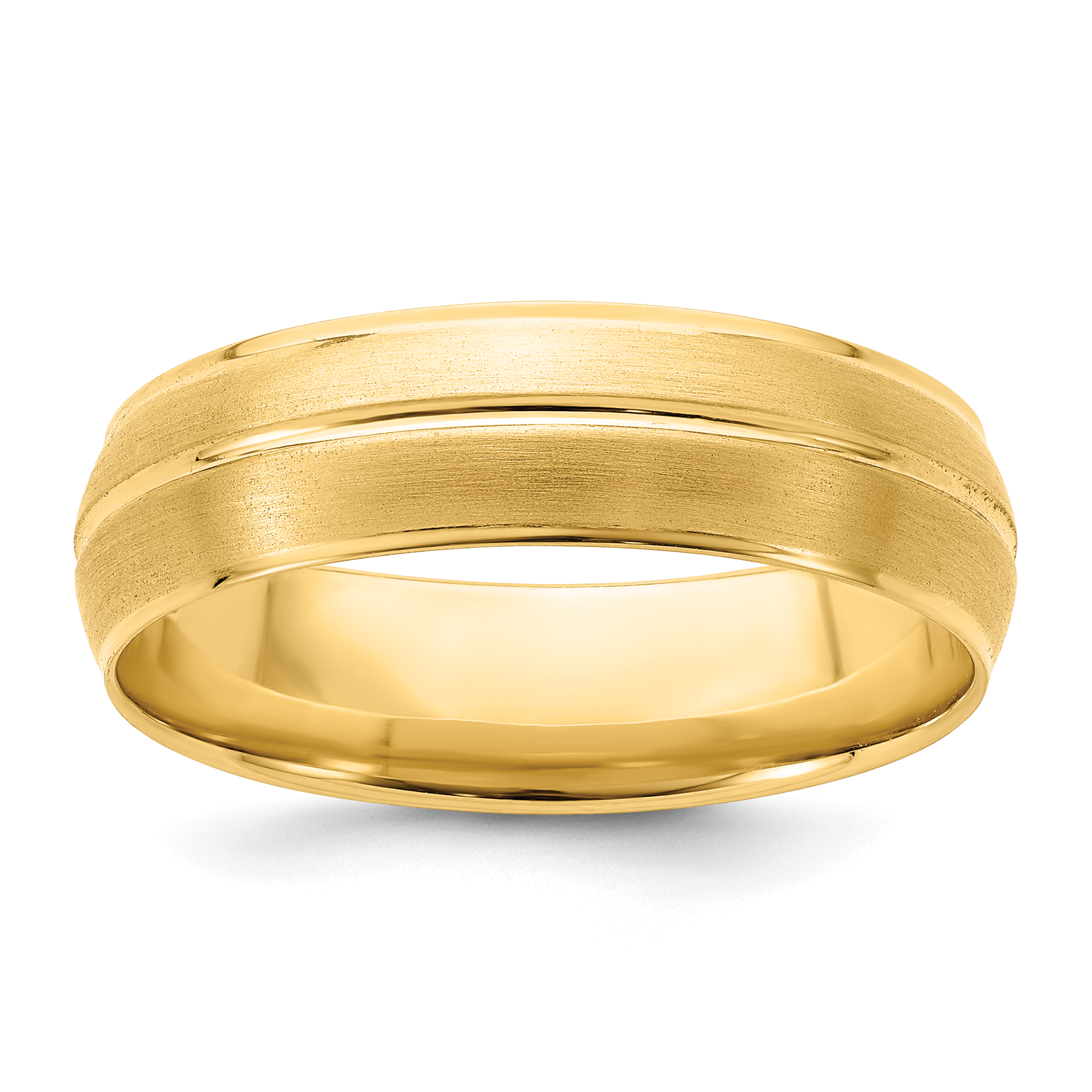 14k Yellow Gold 6mm Standard Weight Comfort Fit Brushed/Polished Center Line Wedding Band Size 10 (YB117S-10)