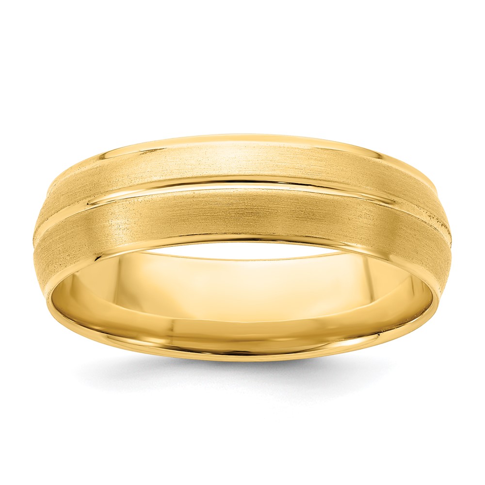 14k Yellow Gold 6mm Standard Weight Comfort Fit Brushed/Polished Center Line Wedding Band Size 10 (YB117S-10)