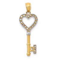 14K and White Rhodium Polished Heart Key Charm view 1