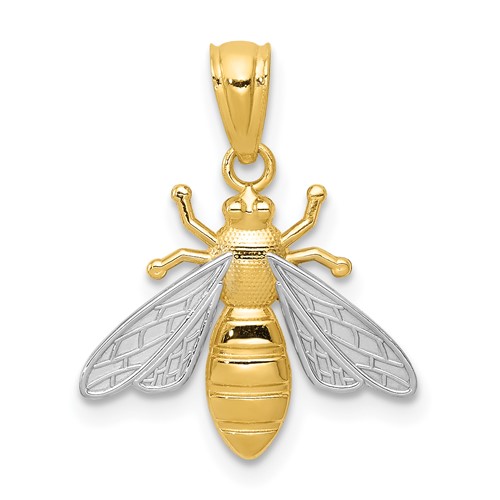 14K and White Rhodium Bee Pendant