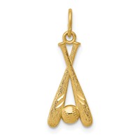 14K Yellow Gold Diamond-cut Baseball Bats and Ball Pendant view 1
