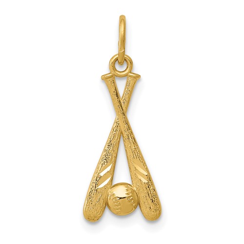 14K Yellow Gold Diamond-cut Baseball Bats and Ball Pendant
