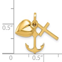 14K Yellow Gold Polished Moveable Heart Cross Anchor Pendant view 3