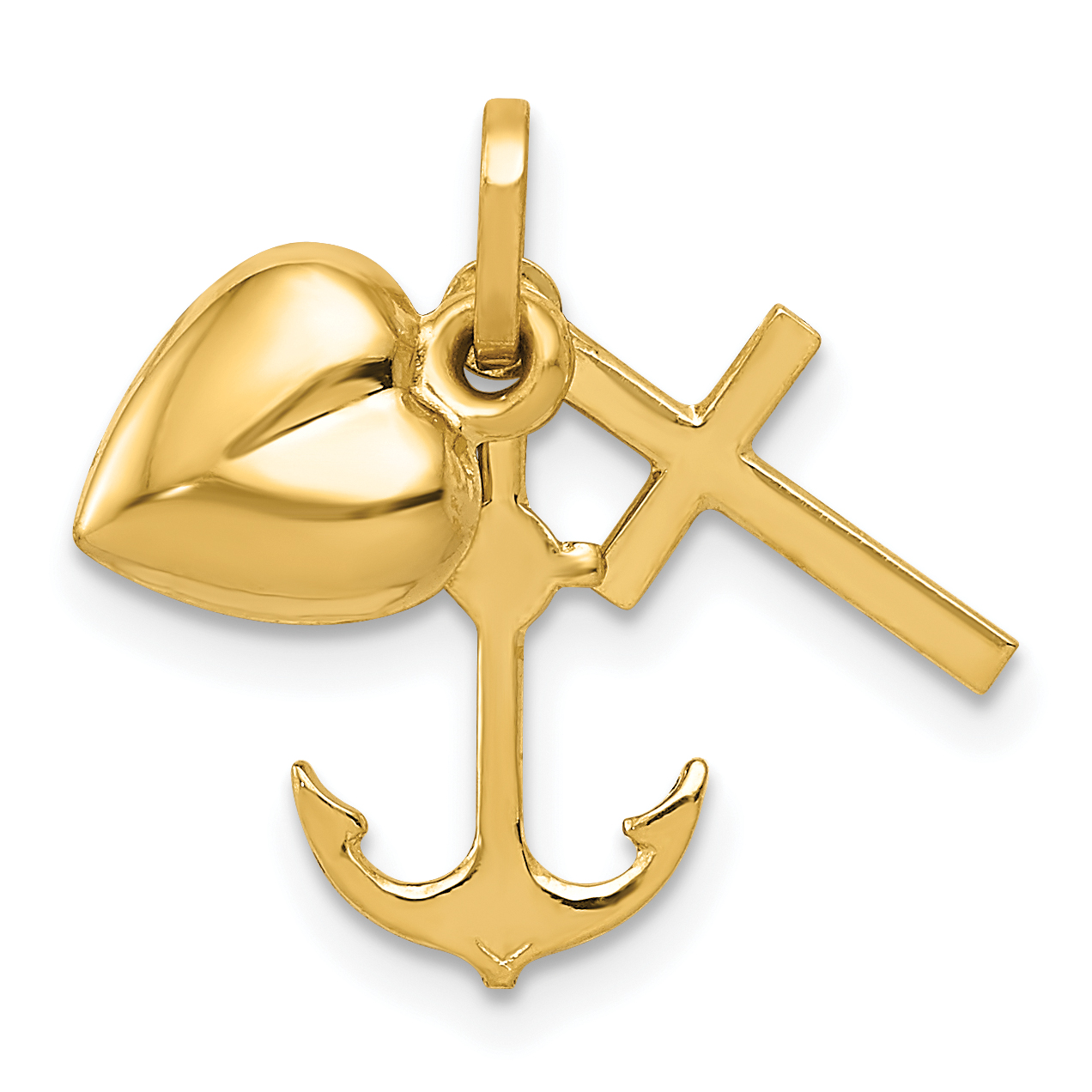 14K Polished Heart Cross Anchor Pendant (YC1067)