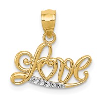 14K and White Rhodium Diamond-cut Love Script Pendant view 1